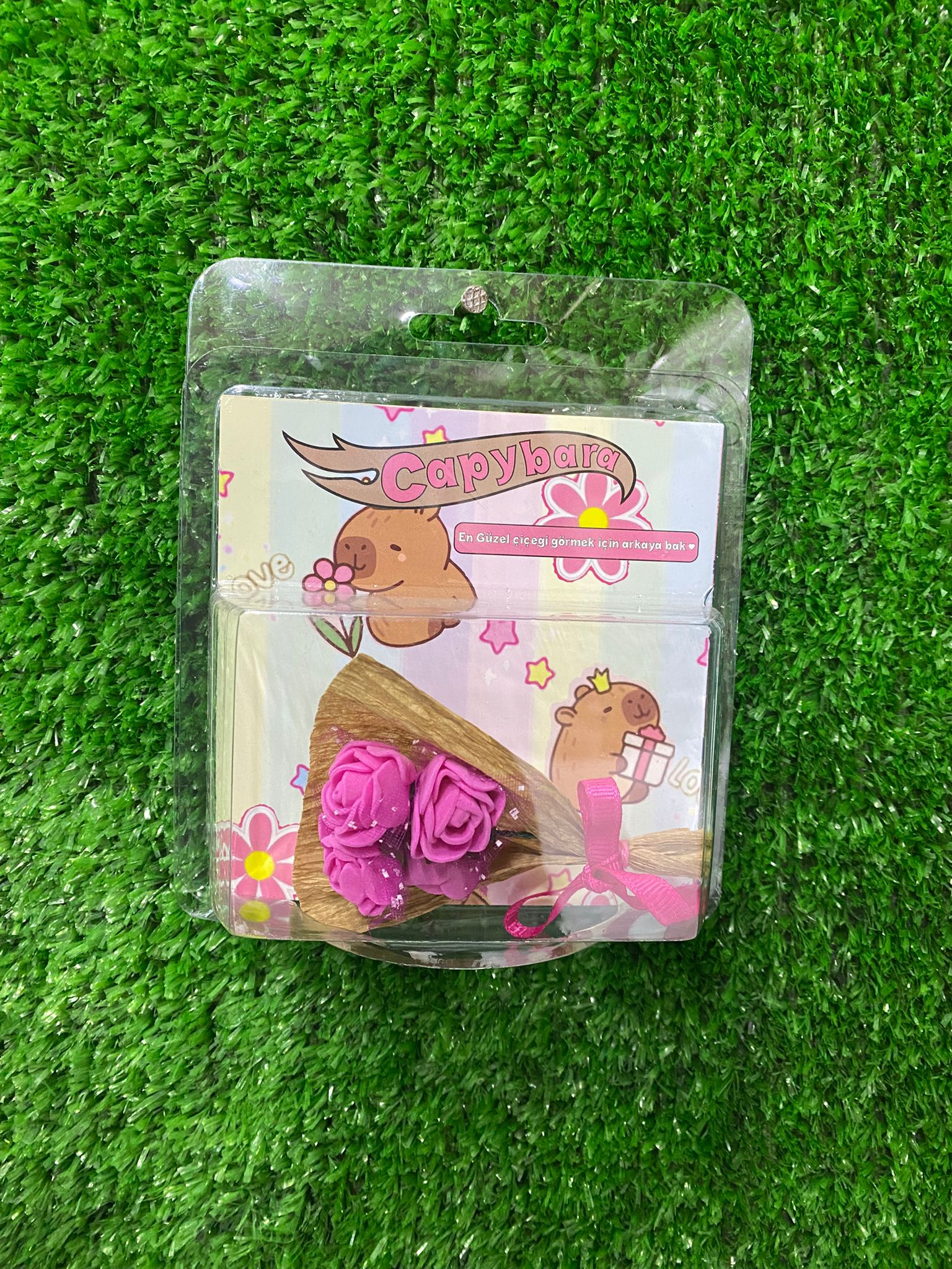 Aynalı Hot Flowers Mini Gül Buketi – Capybara (Pembe)